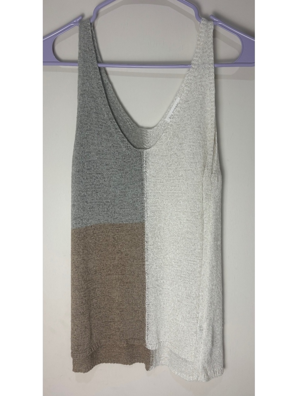 Blu Pepper Small Colorblock Knit Tank Top Taupe Gray Ivory Boho Lightweight